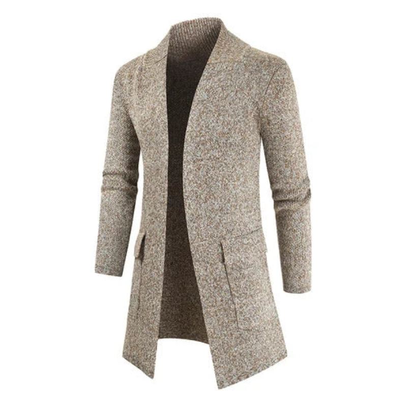 Pull Décontracté Hommes Longs Cardigans Tricoté Vestes Mâle Mince Cardigan Tricot Hiver Manteaux Solides - Kaki