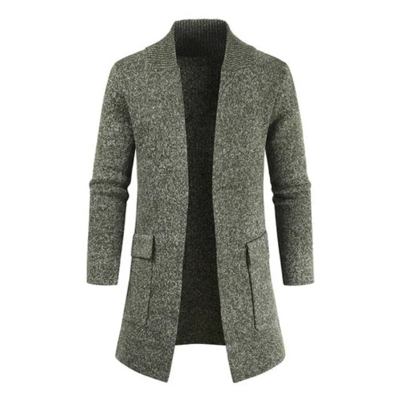 Pull Décontracté Hommes Longs Cardigans Tricoté Vestes Mâle Mince Cardigan Tricot Hiver Manteaux Solides - Kaki