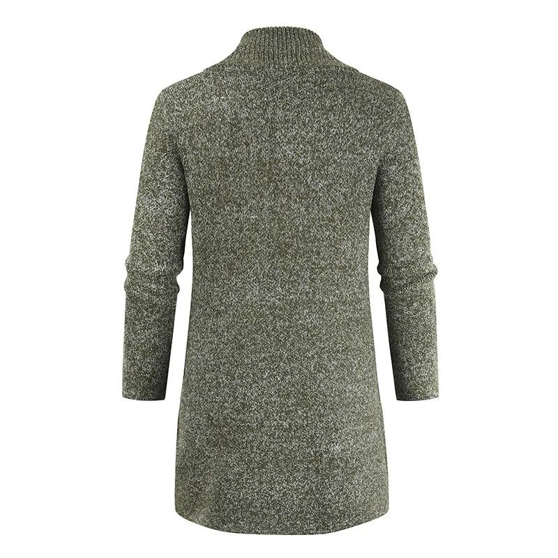 Pull Décontracté Hommes Longs Cardigans Tricoté Vestes Mâle Mince Cardigan Tricot Hiver Manteaux Solides - Kaki