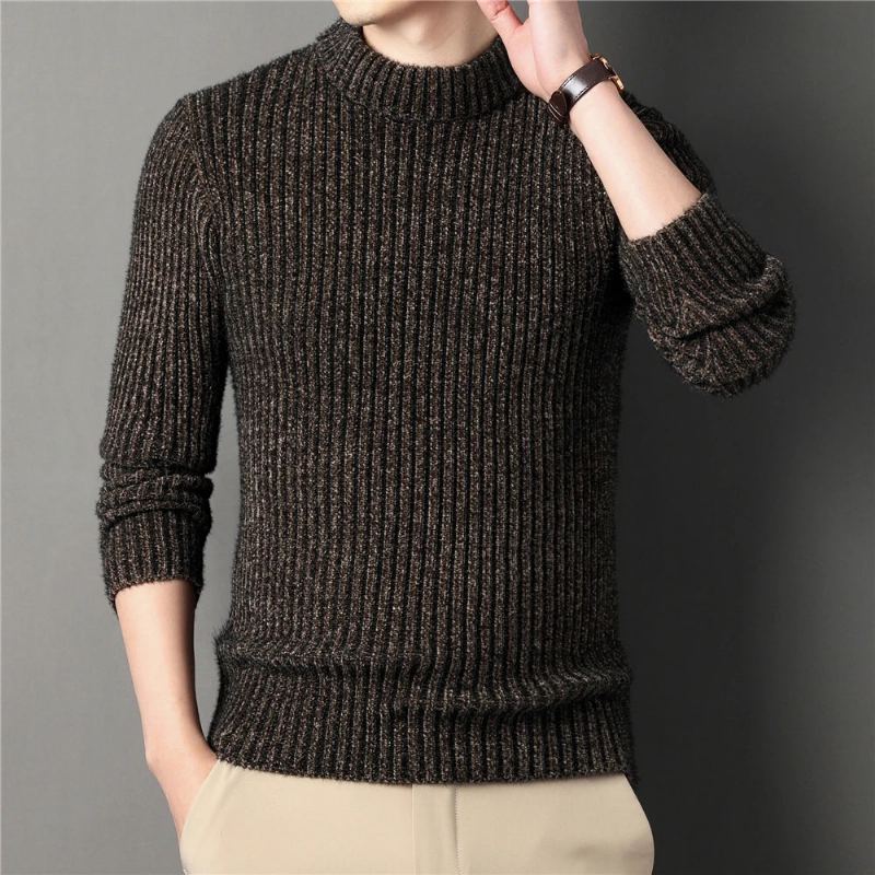 Pull Épais Et Chaud À Col Roulé Pour Homme Vêtement En Tricot Coupe Cintrée En Jersey Hiver - Noir