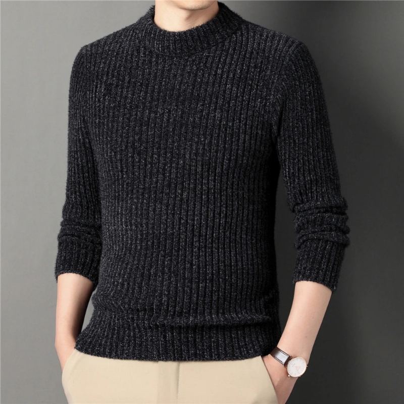 Pull Épais Et Chaud À Col Roulé Pour Homme Vêtement En Tricot Coupe Cintrée En Jersey Hiver - Noir