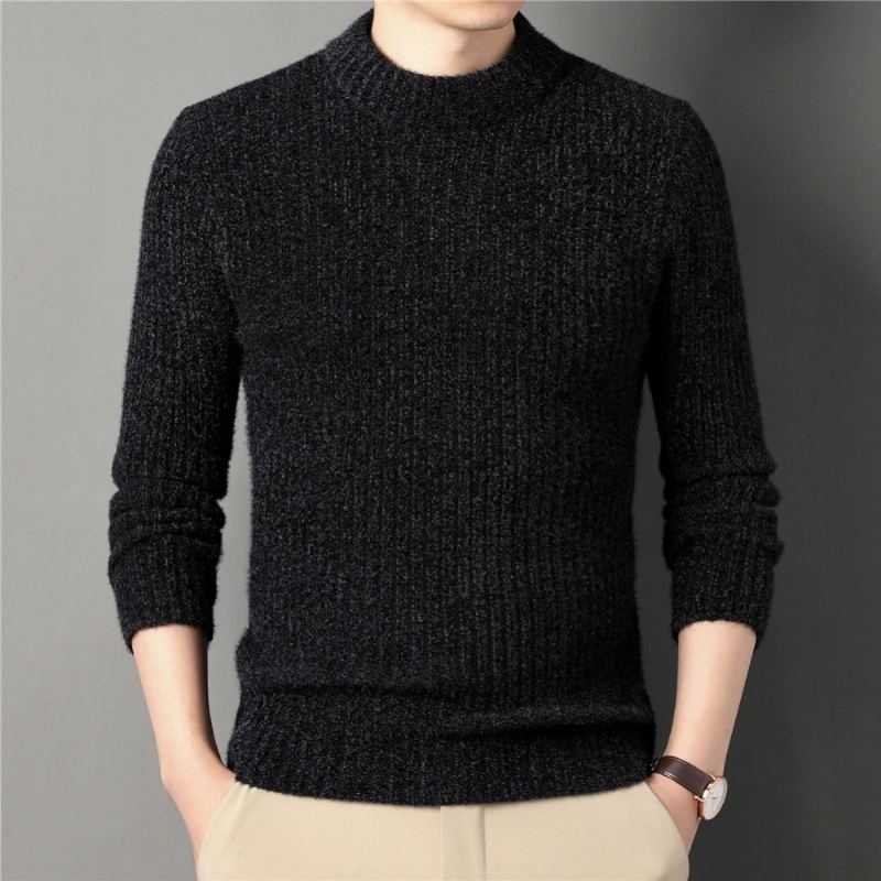 Pull Épais Et Chaud À Col Roulé Pour Homme Vêtement En Tricot Coupe Cintrée En Jersey Hiver - Noir