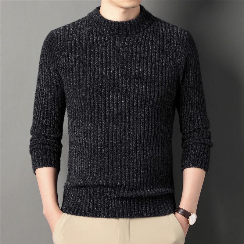 Pull Épais Et Chaud À Col Roulé Pour Homme Vêtement En Tricot Coupe Cintrée En Jersey Hiver - Noir