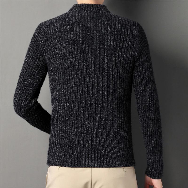 Pull Épais Et Chaud À Col Roulé Pour Homme Vêtement En Tricot Coupe Cintrée En Jersey Hiver - Noir