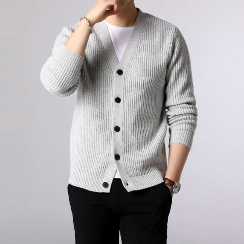 Pull Hommes Cardigan Épais Coupe Ajustée Pulls Tricots Chaud Hiver Style Vêtements De Sport Mâle - Jaune