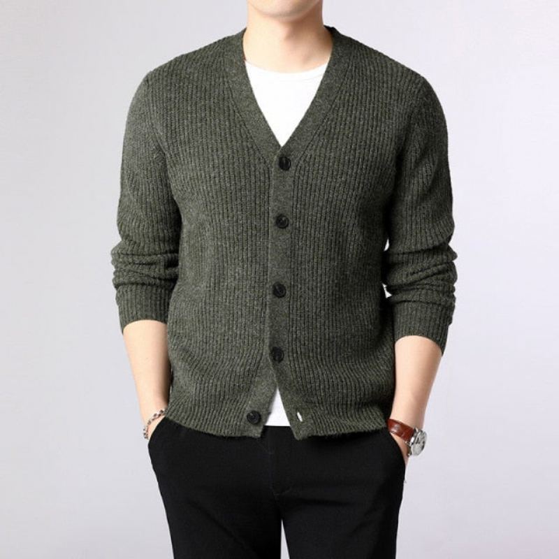 Pull Hommes Cardigan Épais Coupe Ajustée Pulls Tricots Chaud Hiver Style Vêtements De Sport Mâle - Jaune