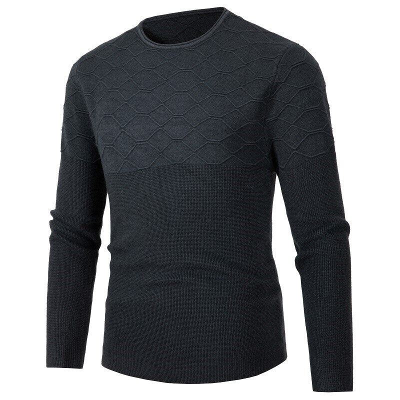 Pull Hommes Col Rond Coupe Ajustée Tricots À Manches Longues Chandails Décontracté Automne Hiver Tricoté Mâle Pulls - Noir