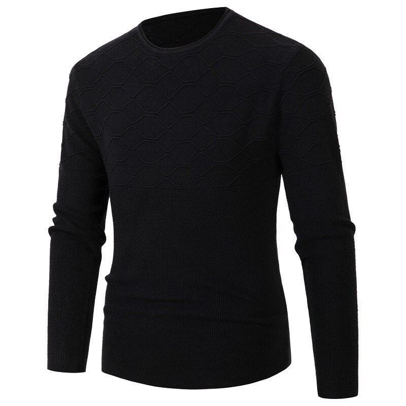 Pull Hommes Col Rond Coupe Ajustée Tricots À Manches Longues Chandails Décontracté Automne Hiver Tricoté Mâle Pulls - Noir