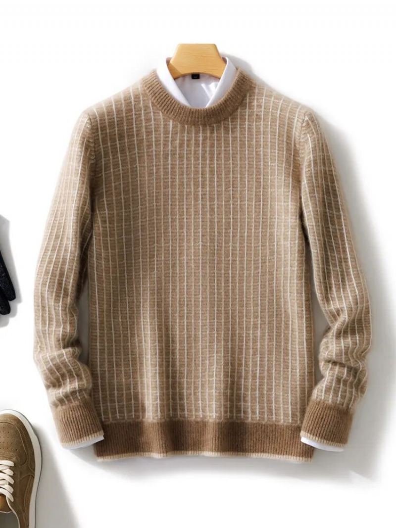 Pull En Laine Mérinos Pour Hommes Col Rond À Carreaux Tricoté De Haute Qualité En Cachemire Automne Et Hiver - Bleu