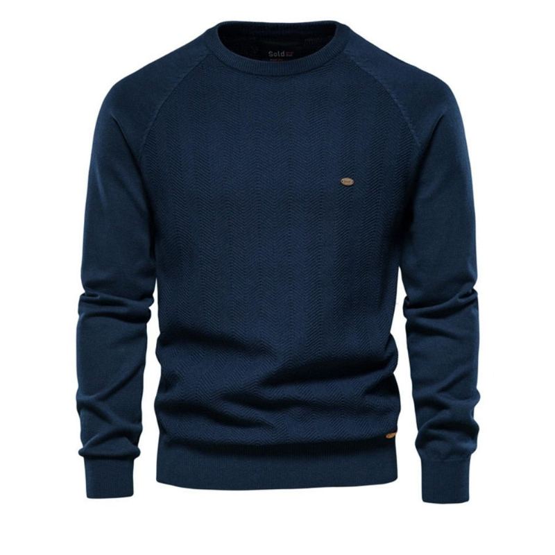 Pull À Manches Longues En Coton Pour Hommes Décontracté Couleur Unie Pulls Tricotés De Base Nouvelle Qualité D'hiver - Bleu Marine