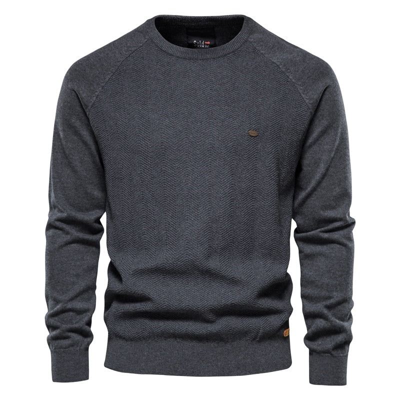 Pull À Manches Longues En Coton Pour Hommes Décontracté Couleur Unie Pulls Tricotés De Base Nouvelle Qualité D'hiver - Bleu Marine