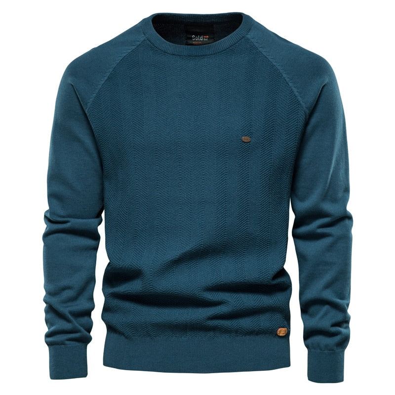 Pull À Manches Longues En Coton Pour Hommes Décontracté Couleur Unie Pulls Tricotés De Base Nouvelle Qualité D'hiver - Bleu Marine