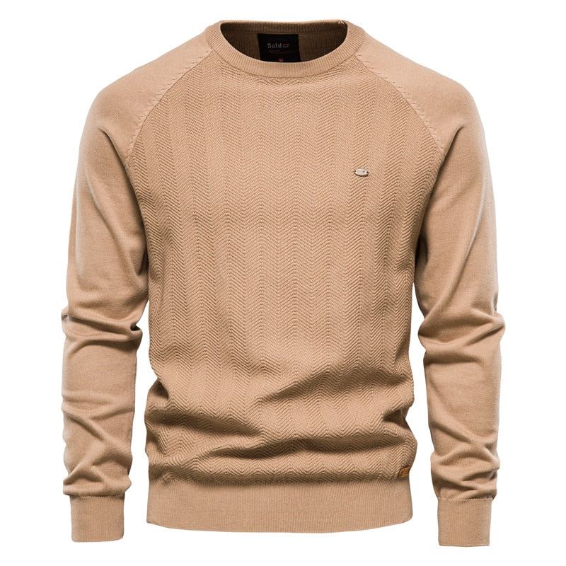 Pull À Manches Longues En Coton Pour Hommes Décontracté Couleur Unie Pulls Tricotés De Base Nouvelle Qualité D'hiver - Bleu Marine