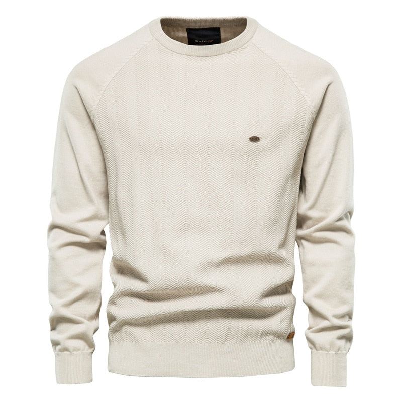 Pull À Manches Longues En Coton Pour Hommes Décontracté Couleur Unie Pulls Tricotés De Base Nouvelle Qualité D'hiver - Bleu Marine