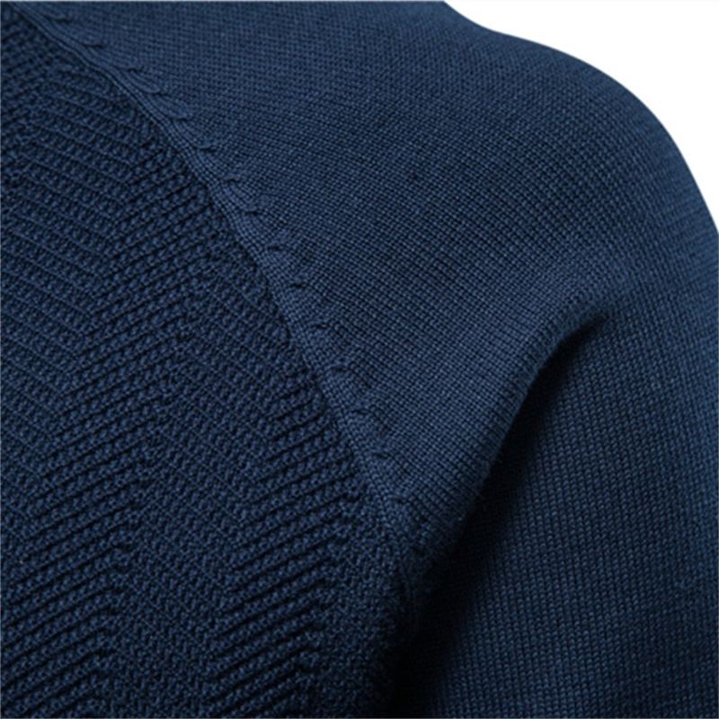 Pull À Manches Longues En Coton Pour Hommes Décontracté Couleur Unie Pulls Tricotés De Base Nouvelle Qualité D'hiver - Bleu Marine