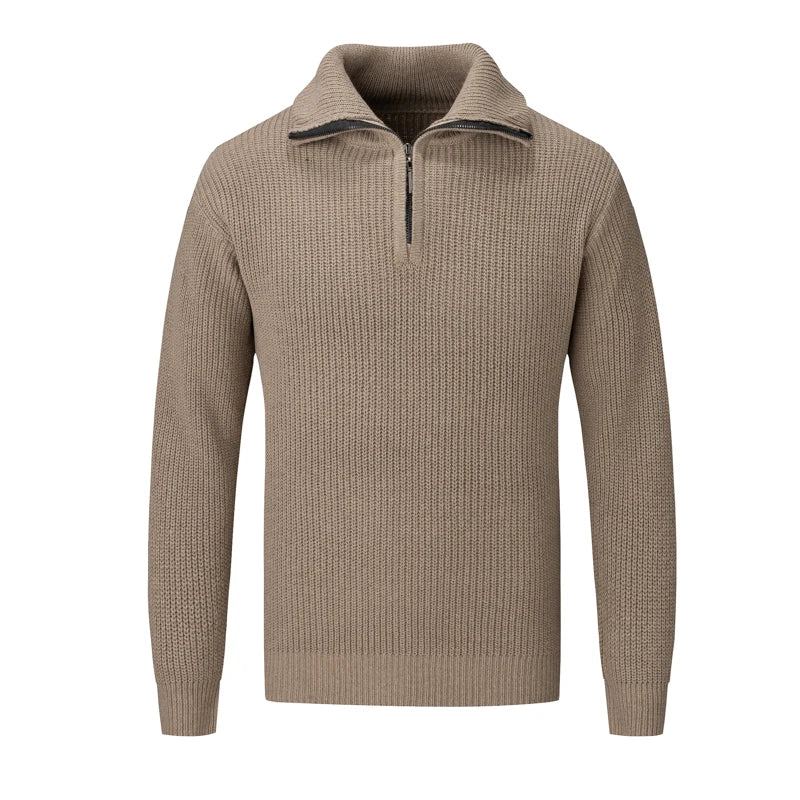 Pull Polaire Plus Épais À Col Roulé Et Demi-fermeture Éclair Pour Homme Chaud En Laine Tricoté Slim Le Printemps Hiver - Noir