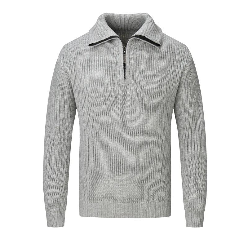 Pull Polaire Plus Épais À Col Roulé Et Demi-fermeture Éclair Pour Homme Chaud En Laine Tricoté Slim Le Printemps Hiver - Noir