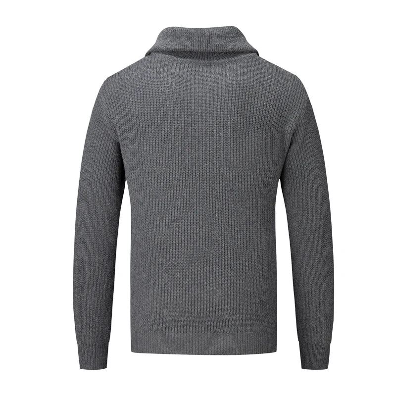 Pull Polaire Plus Épais À Col Roulé Et Demi-fermeture Éclair Pour Homme Chaud En Laine Tricoté Slim Le Printemps Hiver - Noir