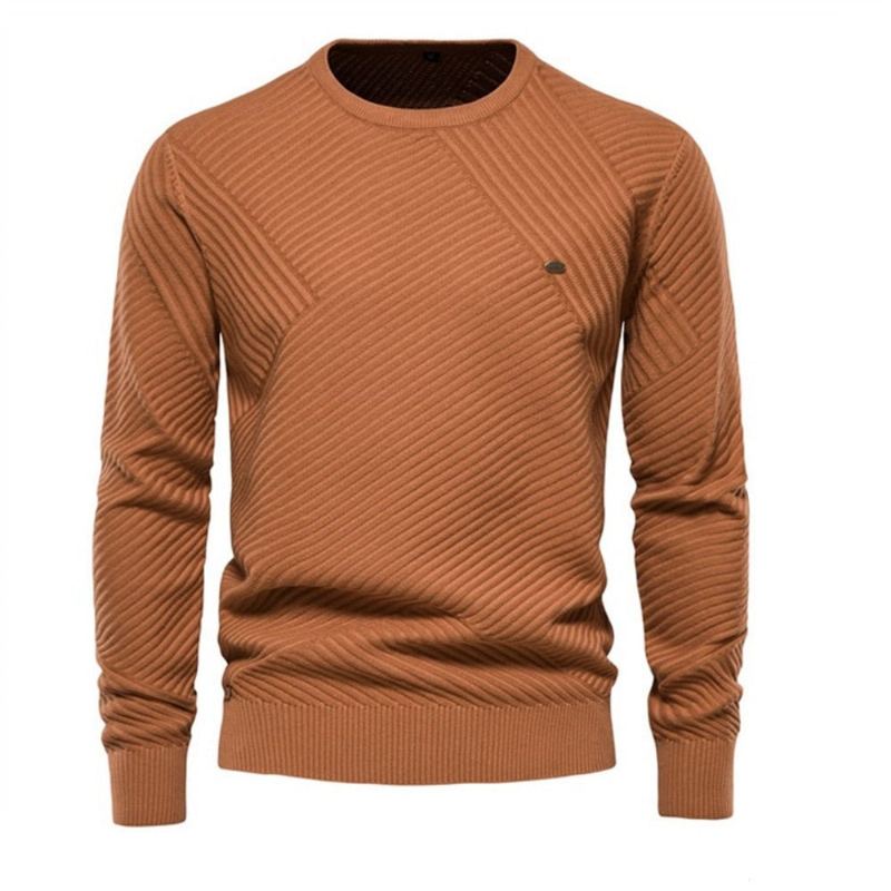 Pull Rayé À Col Rond Pour Homme Tricoté Décontracté De Haute Qualité Nouvelle Collection Hiver - Jaune