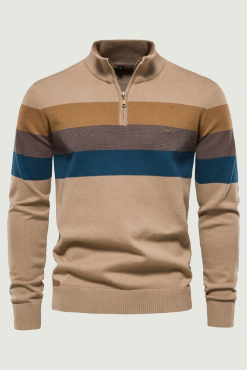 Pull À Rayures Pour Hommes Col Montant En Tricot Chaud À Manches Longues Vêtements D'automne