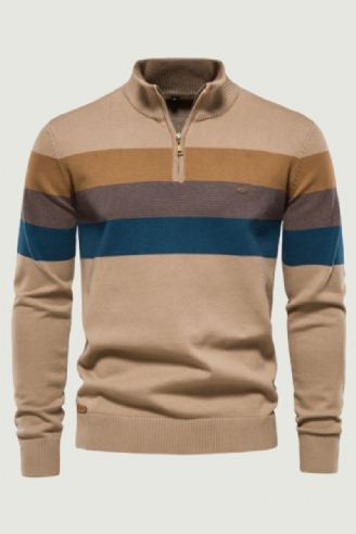 Pull À Rayures Pour Hommes Col Montant En Tricot Chaud À Manches Longues Vêtements D'automne