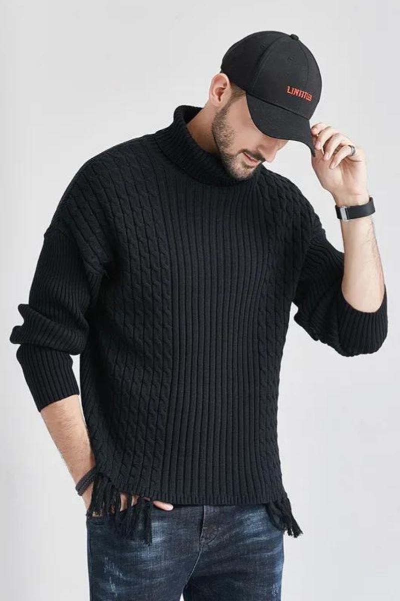 Pull Torsadé Col Haut Pour Hommes Européens Et Américains Chaud À Manches Longues Joli Pop