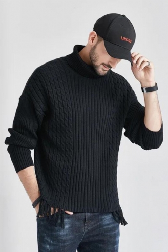 Pull Torsadé Col Haut Pour Hommes Européens Et Américains Chaud À Manches Longues Joli Pop