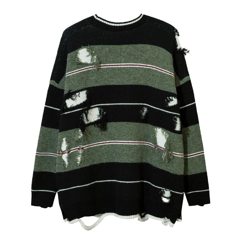 Pull En Tricot Ajouré À Rayures Et Trous Streetwear Surdimensionné Ample Automne - Matchagreen