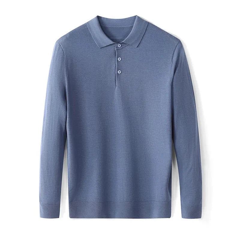 Pull En Tricot À Col Polo Pour Hommes Automne Solide Affaires Décontracté Pulls En De Laine - Gris