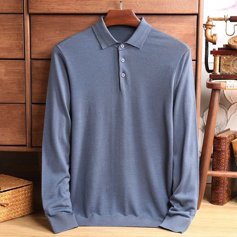 Pull En Tricot À Col Polo Pour Hommes Automne Solide Affaires Décontracté Pulls En De Laine - Gris