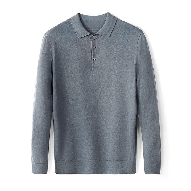 Pull En Tricot À Col Polo Pour Hommes Automne Solide Affaires Décontracté Pulls En De Laine - Gris