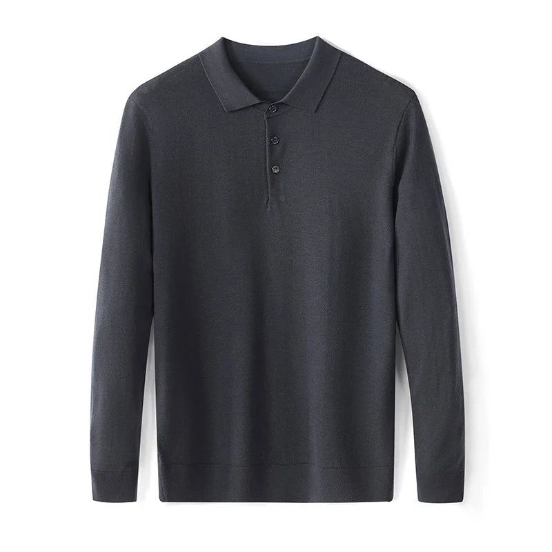 Pull En Tricot À Col Polo Pour Hommes Automne Solide Affaires Décontracté Pulls En De Laine - Gris