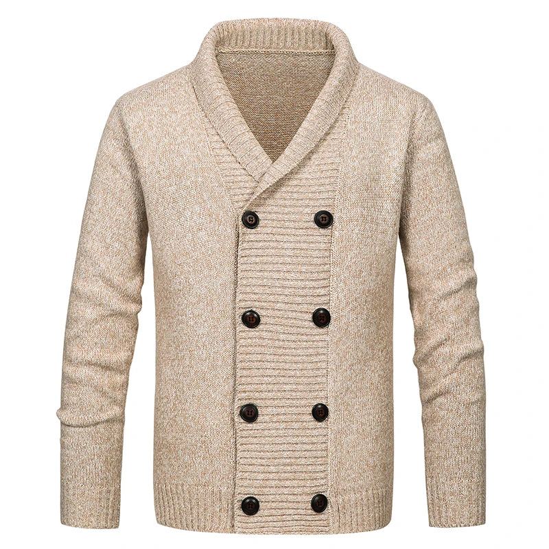 Pull En Tricot Pour Homme Garde Au Chaud Coupe Slim Double Boutonnage Cardigan Décontracté Manteaux En Hiver - Gris