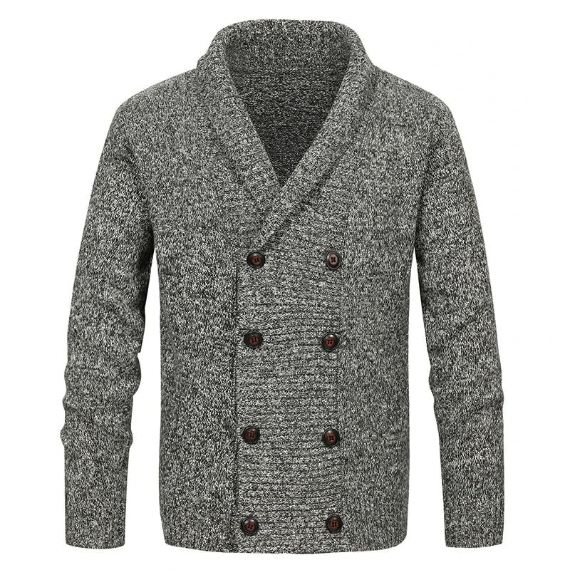 Pull En Tricot Pour Homme Garde Au Chaud Coupe Slim Double Boutonnage Cardigan Décontracté Manteaux En Hiver - Gris