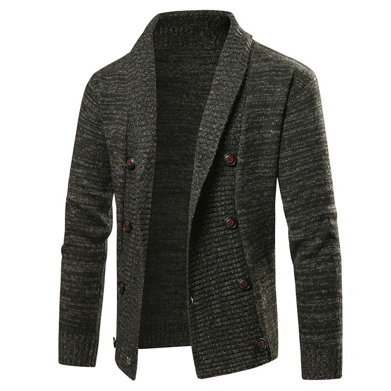 Pull En Tricot Pour Homme Garde Au Chaud Coupe Slim Double Boutonnage Cardigan Décontracté Manteaux En Hiver - Gris