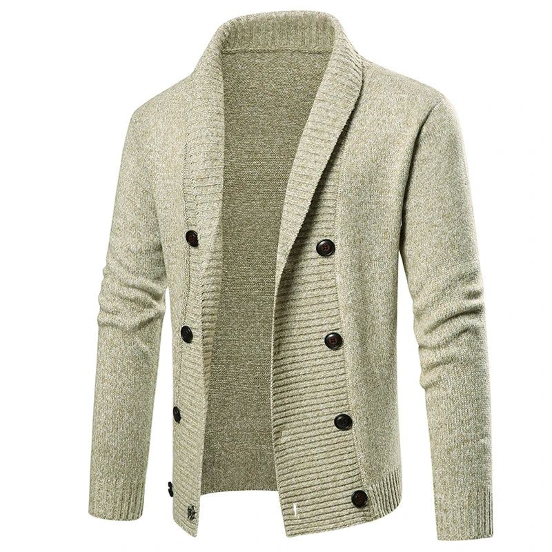 Pull En Tricot Pour Homme Garde Au Chaud Coupe Slim Double Boutonnage Cardigan Décontracté Manteaux En Hiver - Gris