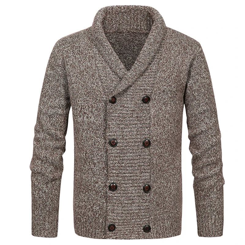 Pull En Tricot Pour Homme Garde Au Chaud Coupe Slim Double Boutonnage Cardigan Décontracté Manteaux En Hiver - Gris