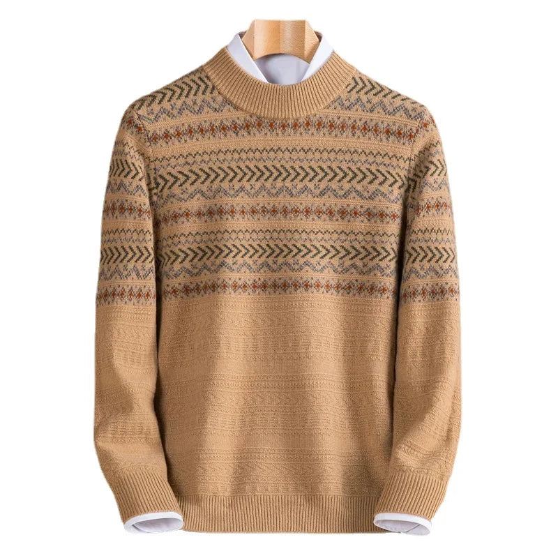 Pull En Tricot Jacquard Pour Hommes En Cachemire Automne Hiver - Marron