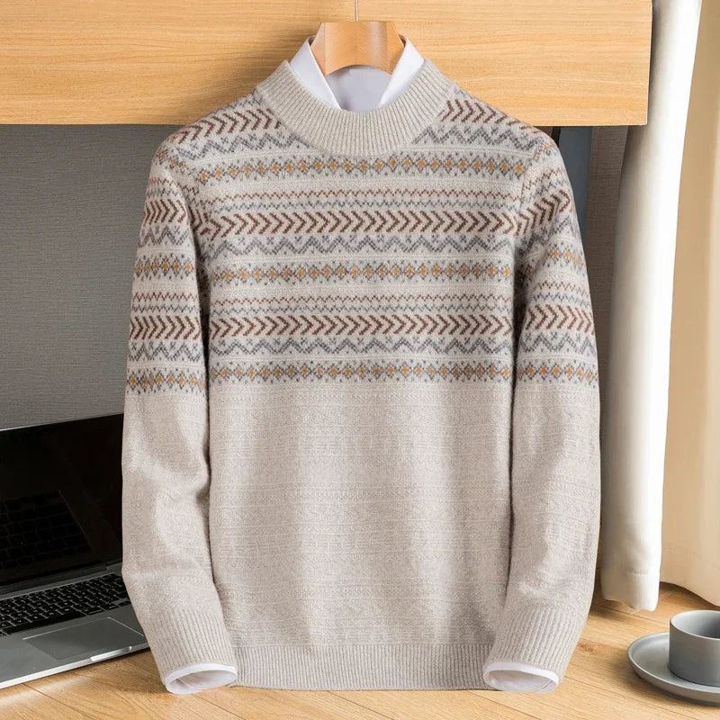 Pull En Tricot Jacquard Pour Hommes En Cachemire Automne Hiver - Marron