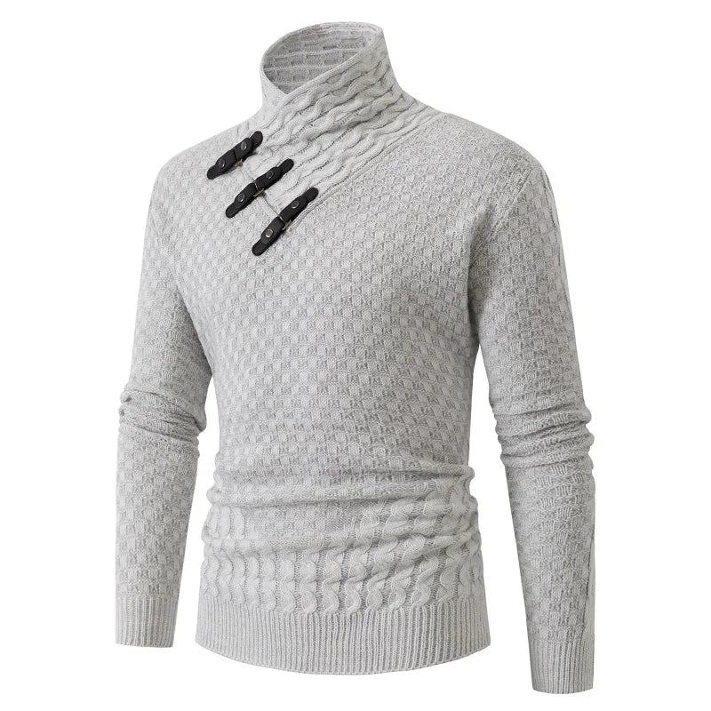 Pull En Tricot Slim Décontracté Pour Hommes À Manches Longues Et Col Écharpe Automne Et Hiver - Noir