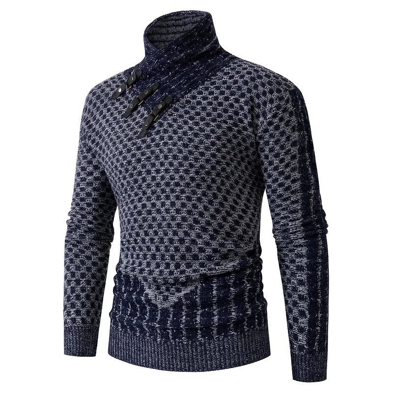 Pull En Tricot Slim Décontracté Pour Hommes À Manches Longues Et Col Écharpe Automne Et Hiver - Noir