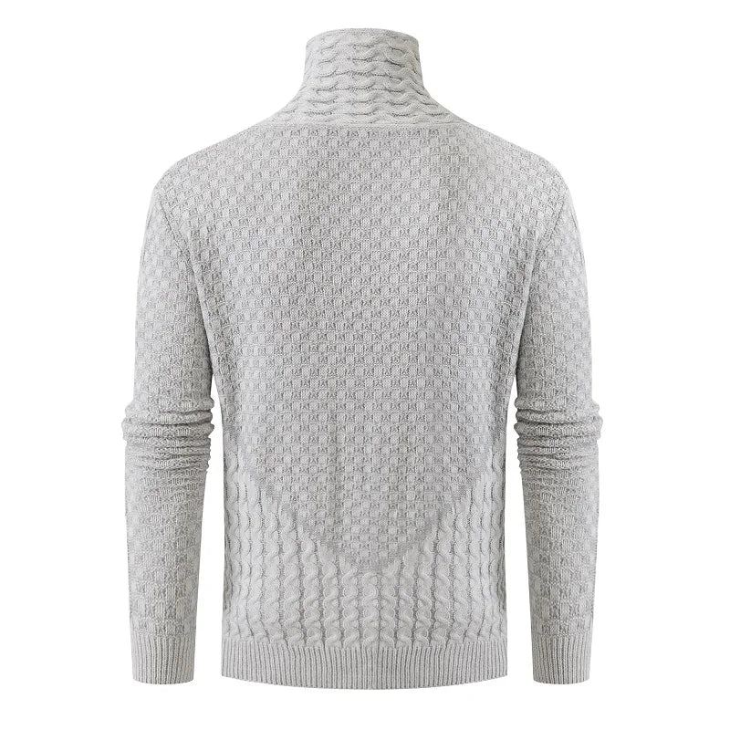 Pull En Tricot Slim Décontracté Pour Hommes À Manches Longues Et Col Écharpe Automne Et Hiver - Noir