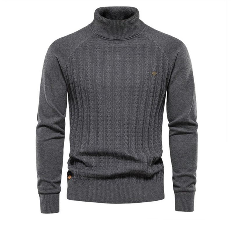 Pull Tricoté À Col Roulé Pour Homme Couleur Unie En Coton De Haute Qualité Chaud Décontracté Nouvelle Collection Hiver - Gris