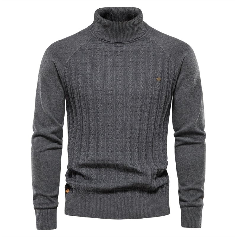 Pull Tricoté À Col Roulé Pour Homme Couleur Unie En Coton De Haute Qualité Chaud Décontracté Nouvelle Collection Hiver - Gris