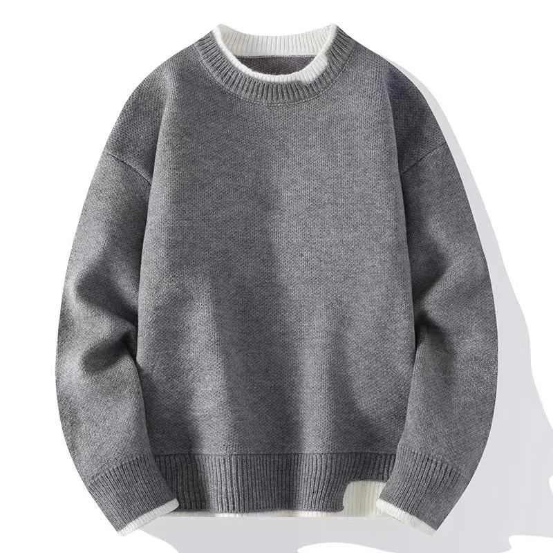 Pull Tricoté À Col Solide Pour Homme Automne Et Hiver - Gris