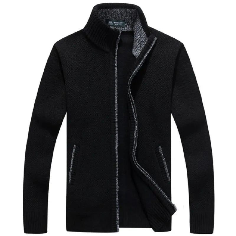 Pull Tricoté Épais Pour Homme Manteau Cardigan Blanc Cassé Polaire Vêtements Décontractés L'automne Hiver - Noir