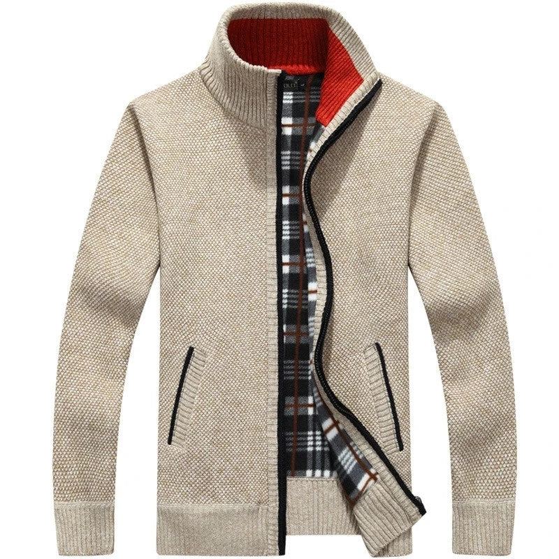 Pull Tricoté Épais Pour Homme Manteau Cardigan Blanc Cassé Polaire Vêtements Décontractés L'automne Hiver - Noir