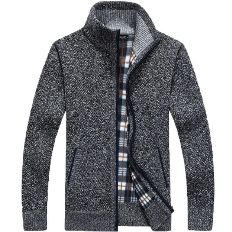 Pull Tricoté Épais Pour Homme Manteau Cardigan Blanc Cassé Polaire Vêtements Décontractés L'automne Hiver - Noir