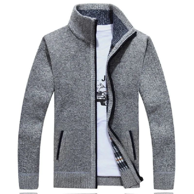 Pull Tricoté Épais Pour Homme Manteau Cardigan Blanc Cassé Polaire Vêtements Décontractés L'automne Hiver - Noir