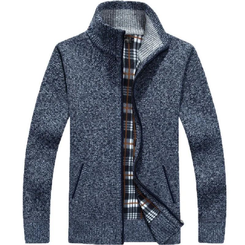 Pull Tricoté Épais Pour Homme Manteau Cardigan Blanc Cassé Polaire Vêtements Décontractés L'automne Hiver - Noir